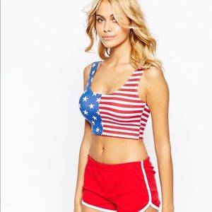 Cropped Tank Tank Top With American Flag Print